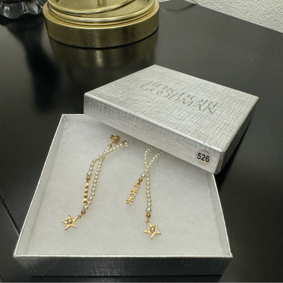 Christian Dior Tribales Pearl Strand Logo Earrings Gold - Picture 6 of 6